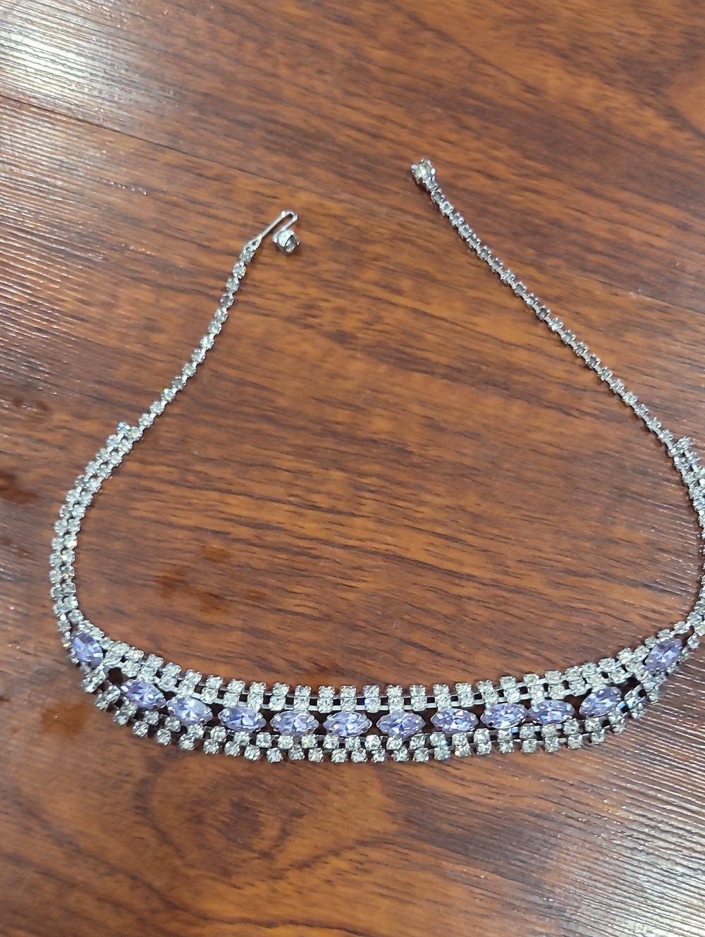 Vintage Silver Tone Purple Crystal Tennis Necklace